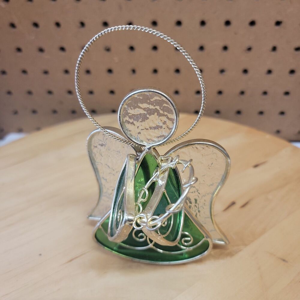 Studio Nova Stained Glass Angel Votive Holder Green Slag Figurine VTG